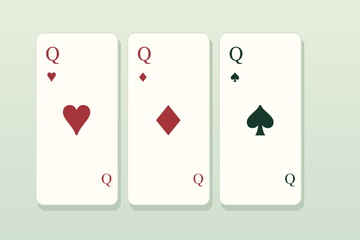 Queens of hearts, diamonds and spades in a set